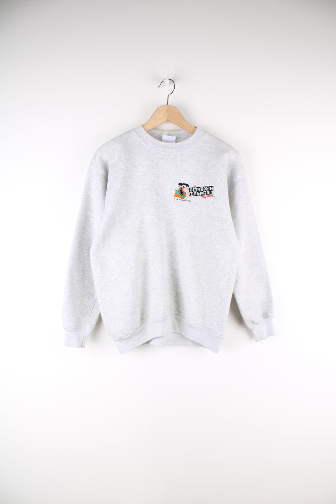 Vintage Cartoon Network Wacky Racing Sweatshirt in a grey colourway with the logo embroidered on the front.