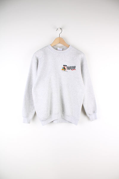 Vintage Cartoon Network Wacky Racing Sweatshirt in a grey colourway with the logo embroidered on the front.