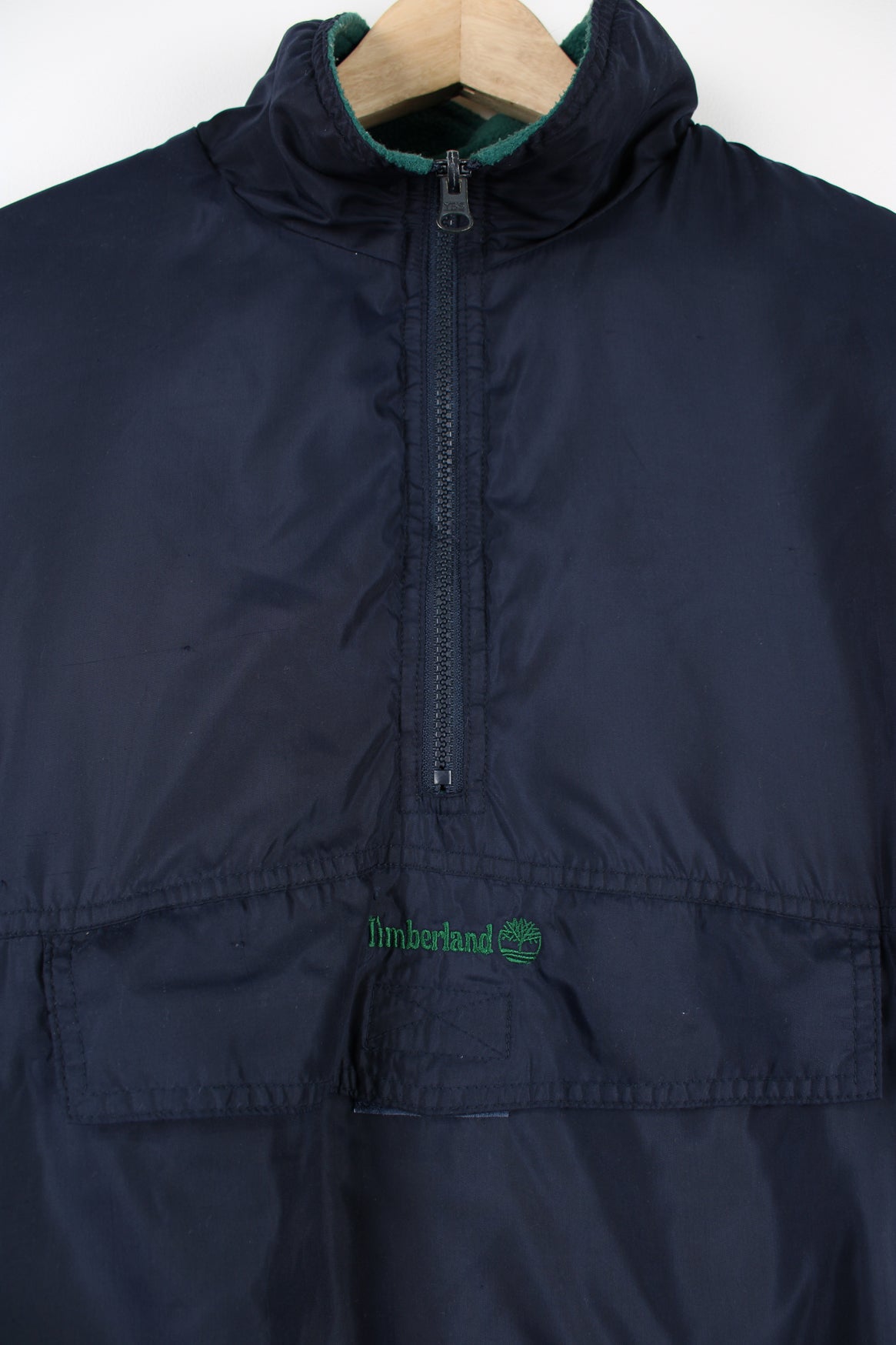 Timberland blue 1/4 zip reversible fleece/ windbreaker jacket with embroidered logo on the front