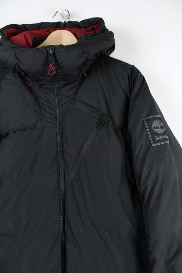 All black Timberland Neo Summet puffer jacket with full zip and hood