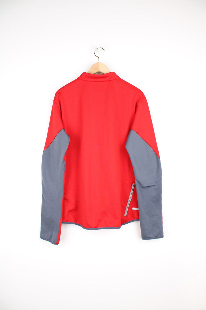 2000's Nike 1/4 zip nylon sweatshirt/fleece in red with embroidered swoosh logo on the chest