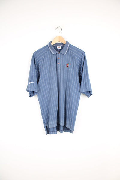 Vintage Nike court blue/grey striped polo shirt with embroidered logo on the chest