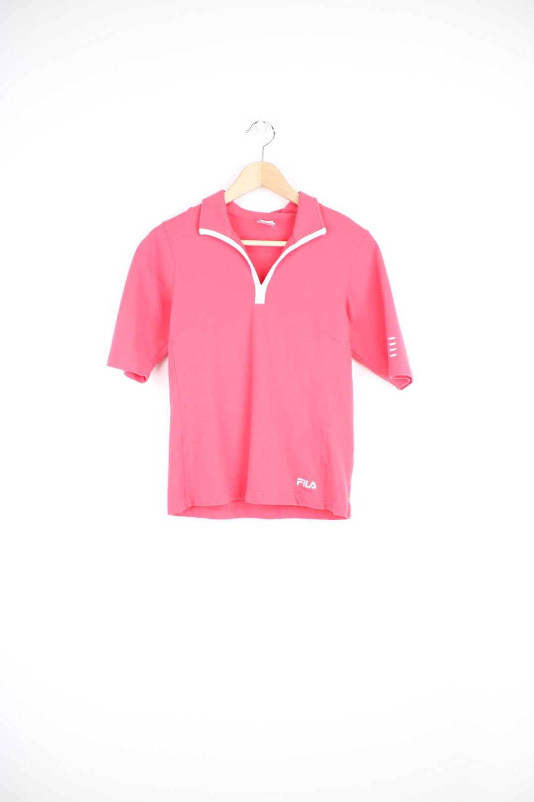 Fila women's polo shirt in pink soft cotton with white piping on the collar and embroidered logo on the hem