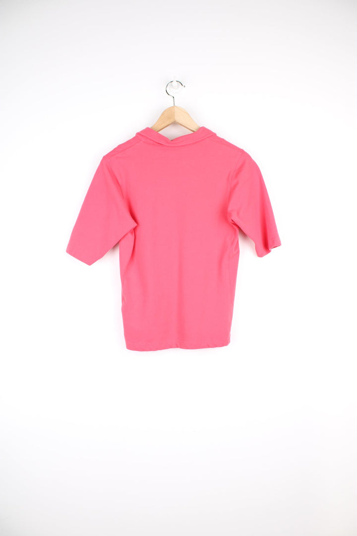 Fila women's polo shirt in pink soft cotton with white piping on the collar and embroidered logo on the hem