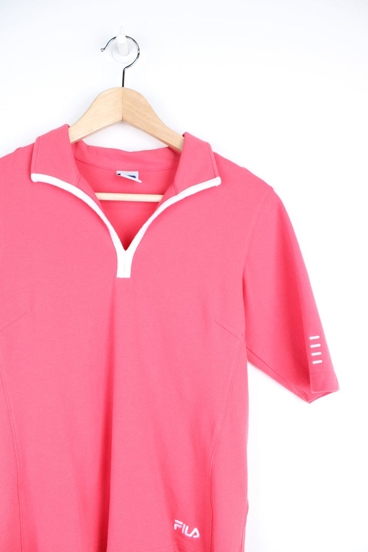 Fila women's polo shirt in pink soft cotton with white piping on the collar and embroidered logo on the hem