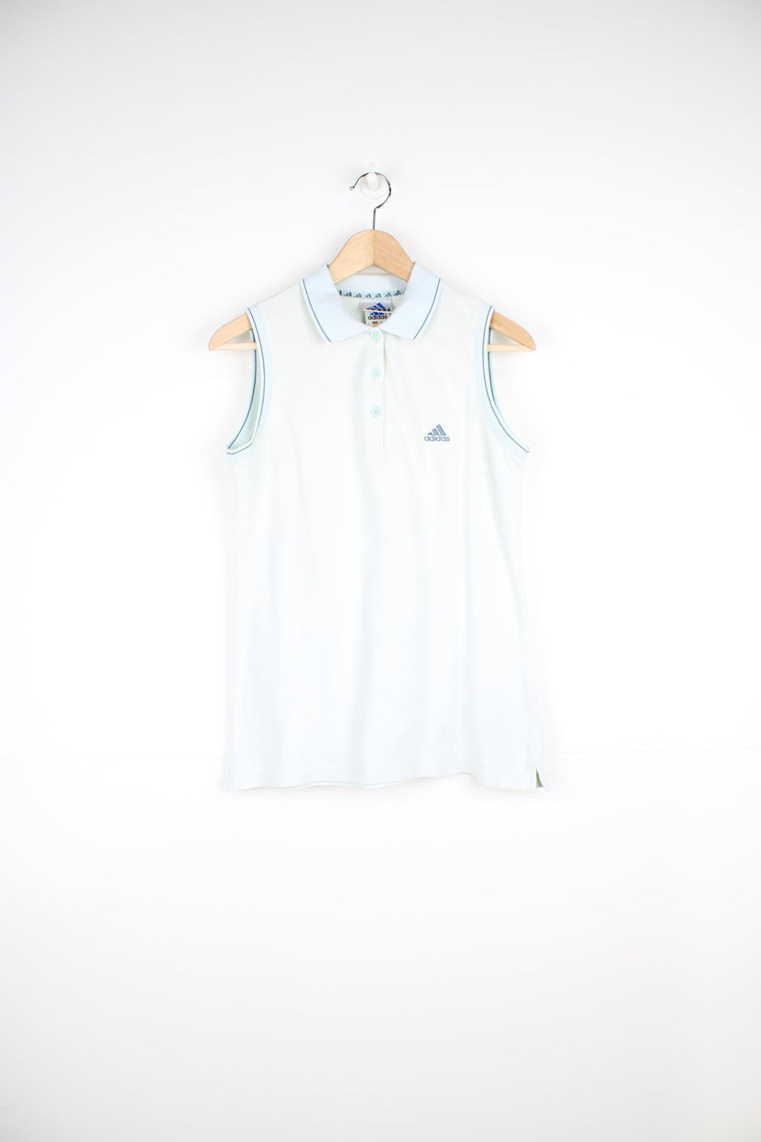 Vintage Adidas polo style vest top in a baby blue colourway with embroidered logo on the chest