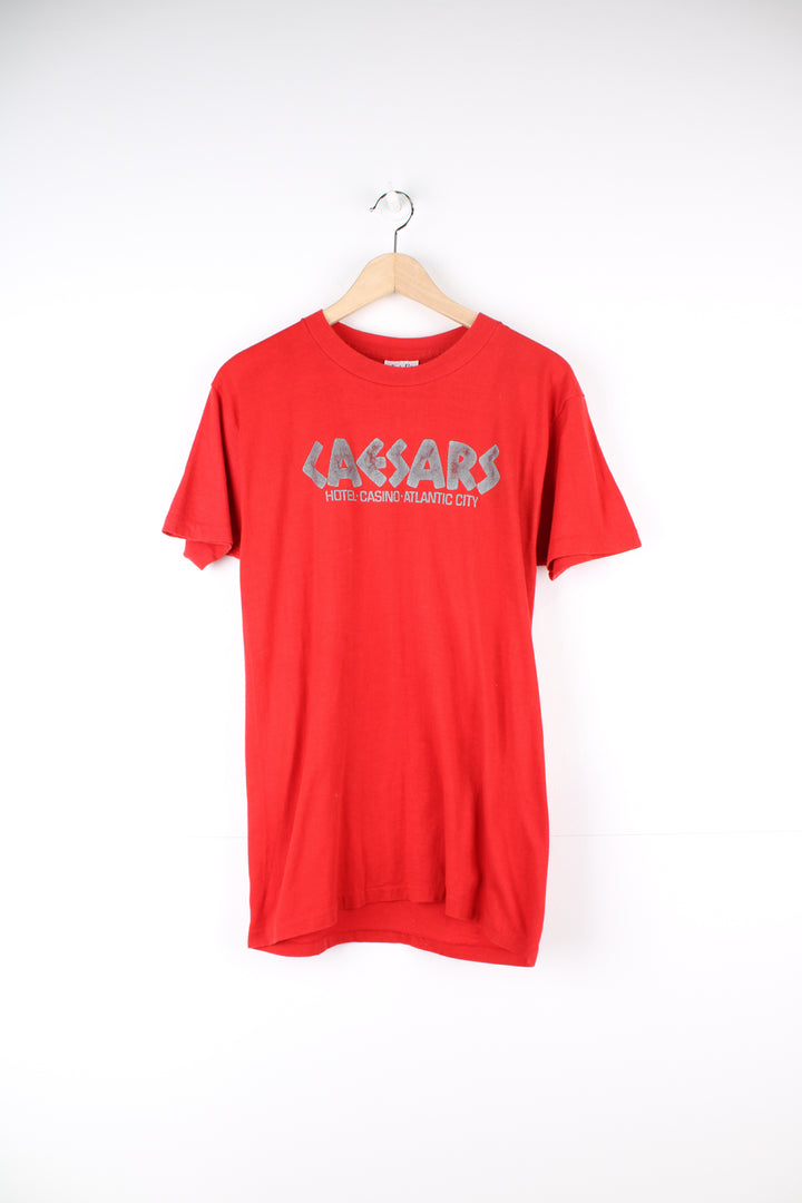 Vintage 80's Caesers Hotel Atlantic city all red t-shirt, single stitch printed spell-out t-shirt  