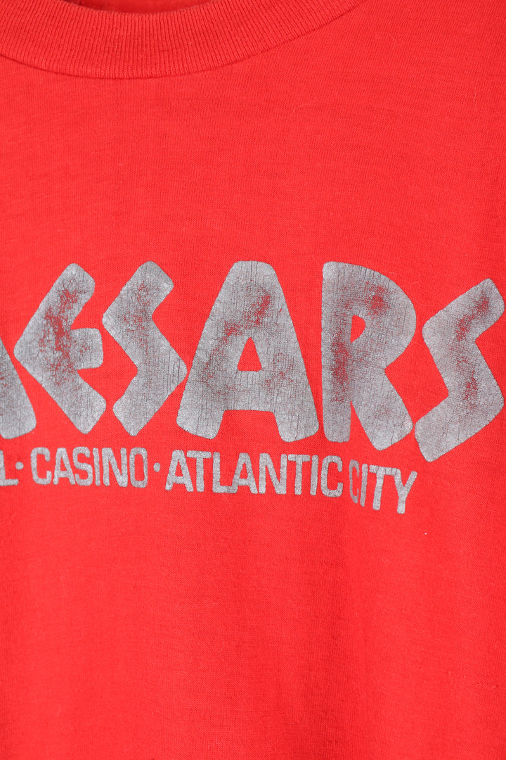 Vintage 80's Caesers Hotel Atlantic city all red t-shirt, single stitch printed spell-out t-shirt  