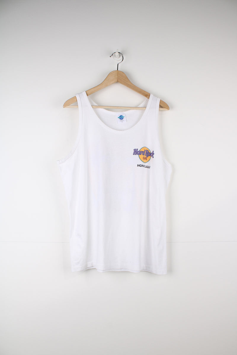 Vintage 80's/90's Hard Rock Cafe Honolulu vest top with printed graphic on the back  