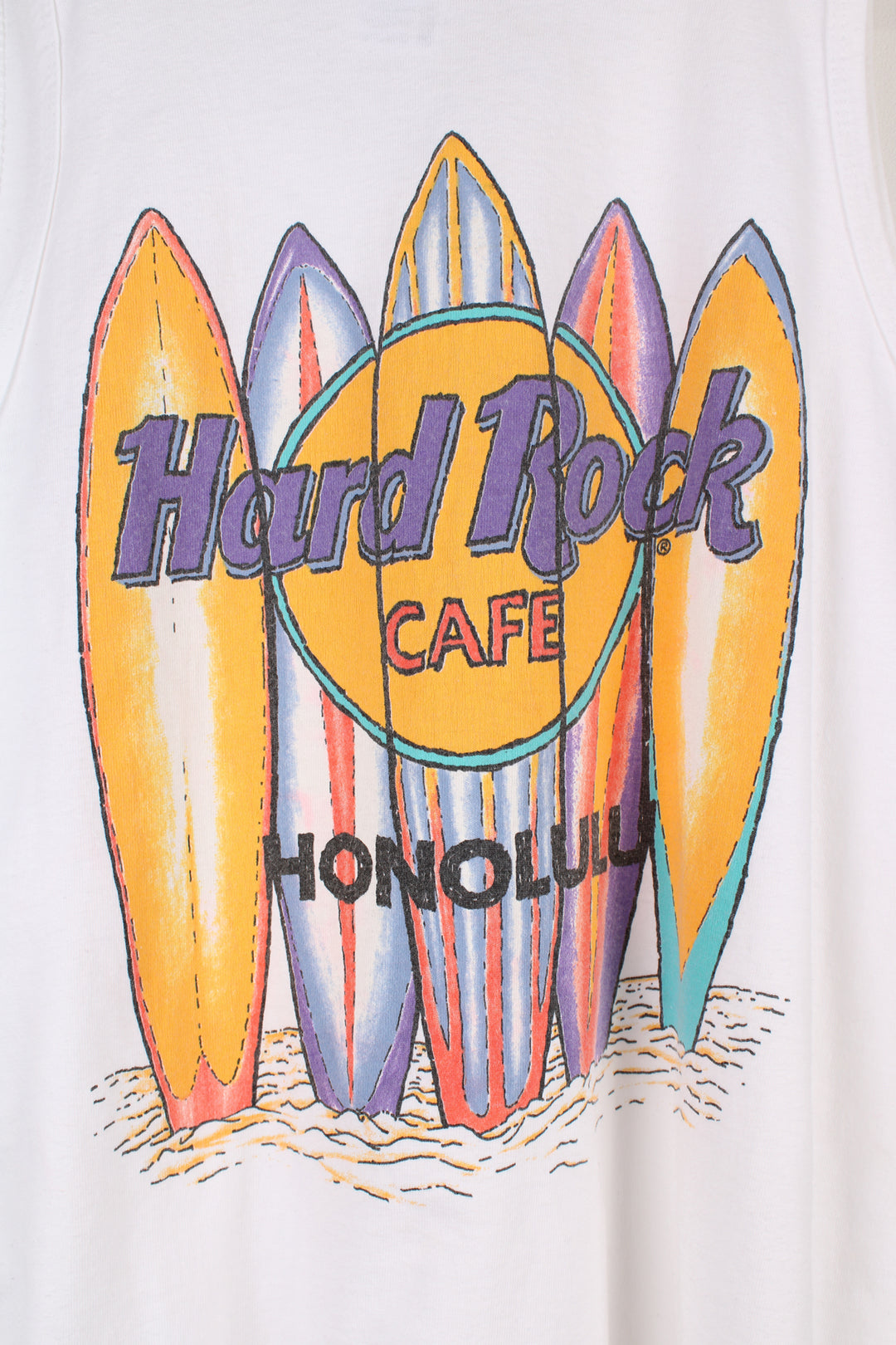 Vintage 80's/90's Hard Rock Cafe Honolulu vest top with printed graphic on the back  