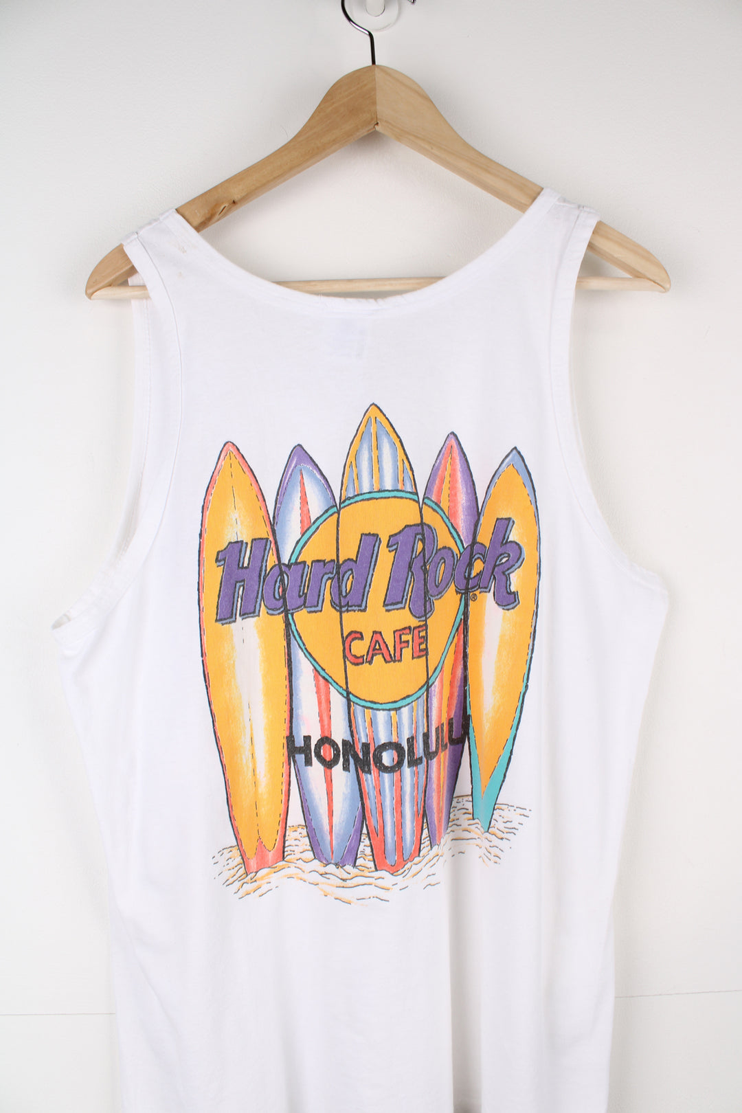 Vintage 80's/90's Hard Rock Cafe Honolulu vest top with printed graphic on the back  