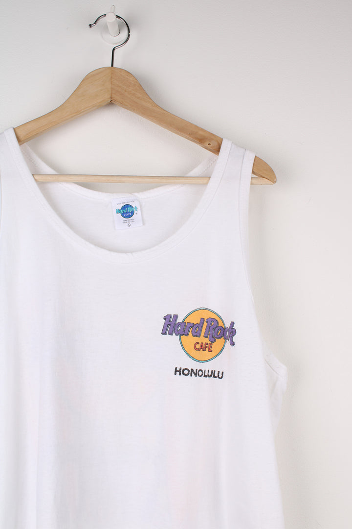 Vintage 80's/90's Hard Rock Cafe Honolulu vest top with printed graphic on the back  