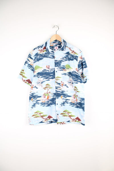 Lacoste Hawaiian Shirt with Japanese scenic print and embroidered logo on the chest.