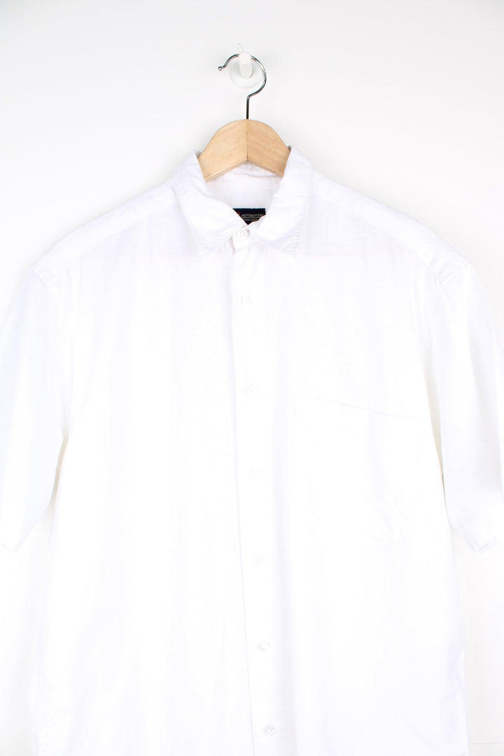 White button through Faded Glory linen shirt with chest pocket.