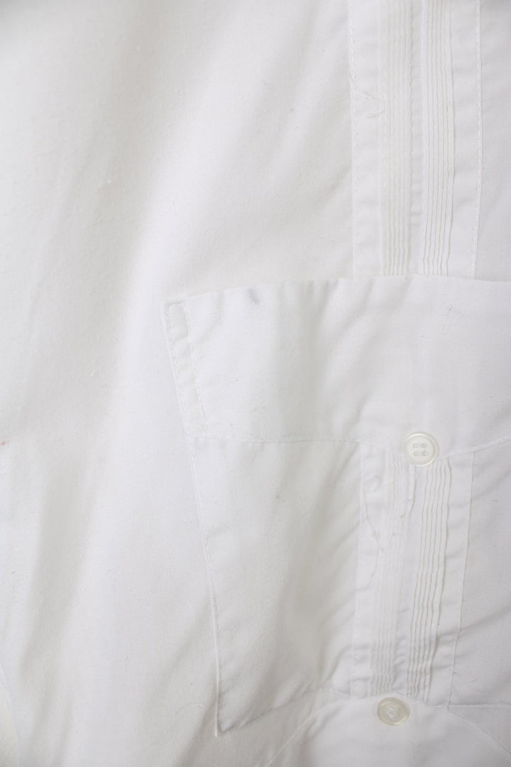 White button through Hawaiian Shirt with embroidered detailing and multiple pockets.