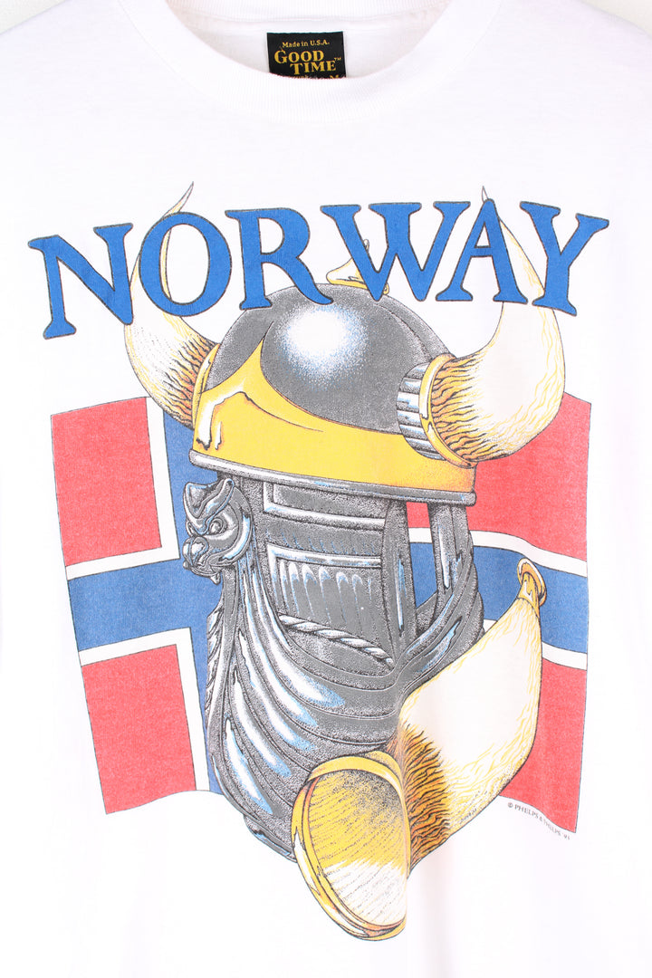 Vintage 1993 Norway single stitch souvenir t-shirt with large spell-out graphic on the front  