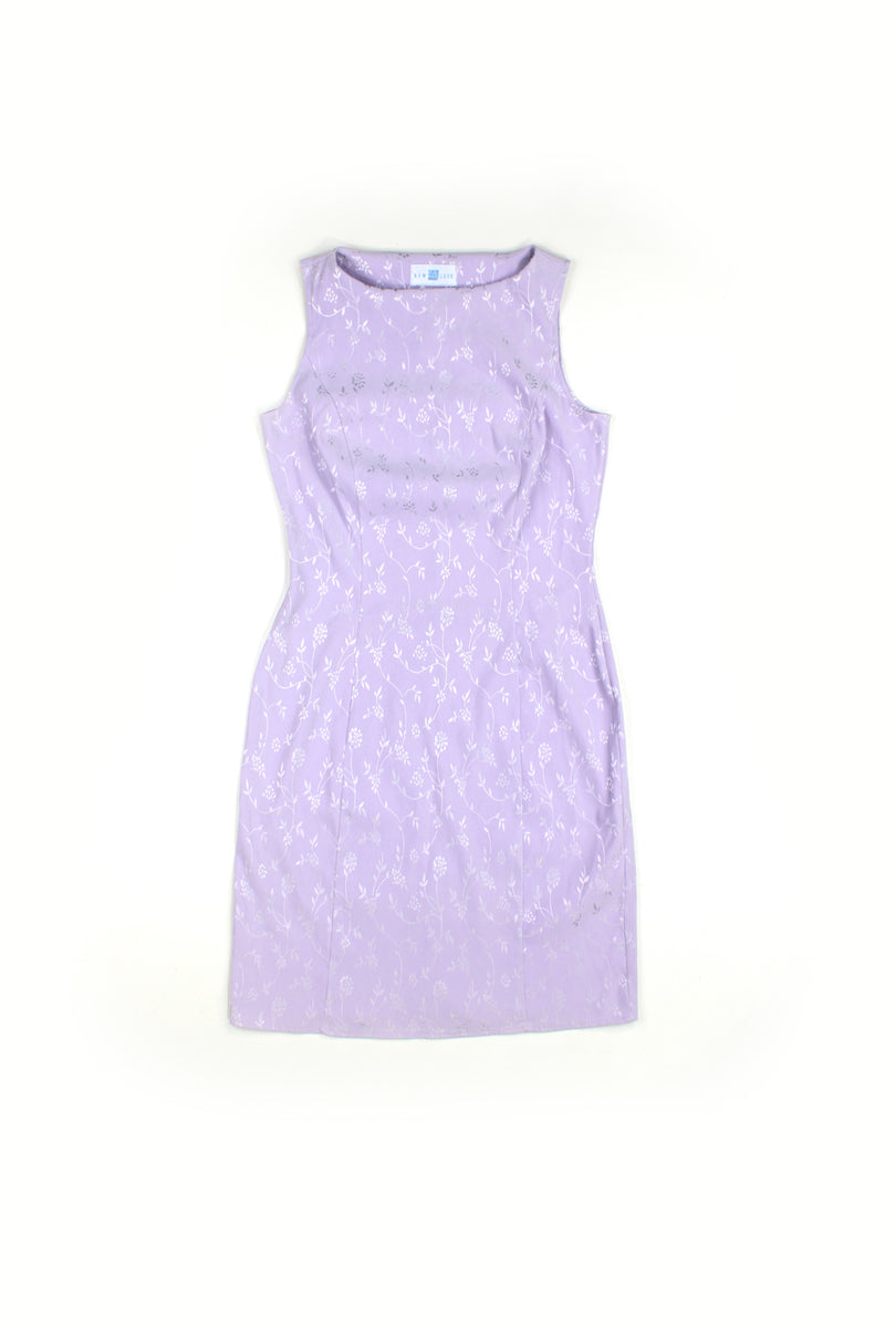 Purple 90's New Look midi dress with high neckline, made from a super soft slightly stretchy polyester material