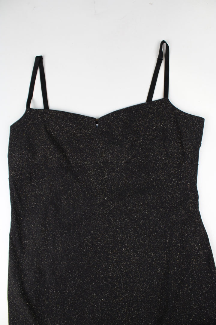 90's New Look black sparkly mini dress with adjustable spaghetti straps 