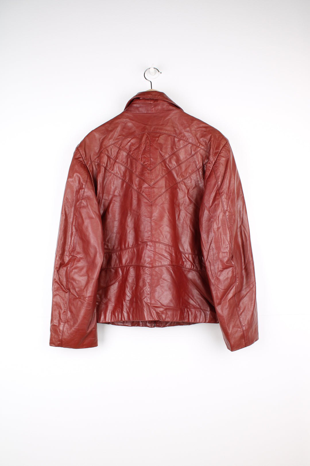 Vintage 1970's Chess King oxblood zip through leather jacket with multiple pockets