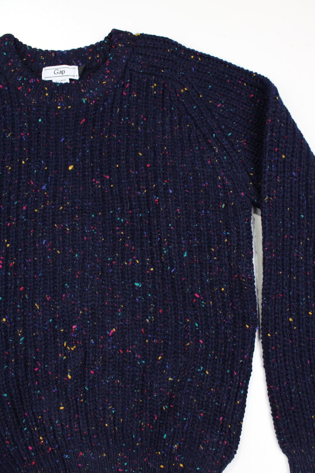 Vintage looks like 90's Gap 100% wool jumper in navy blue with multicoloured flecks 