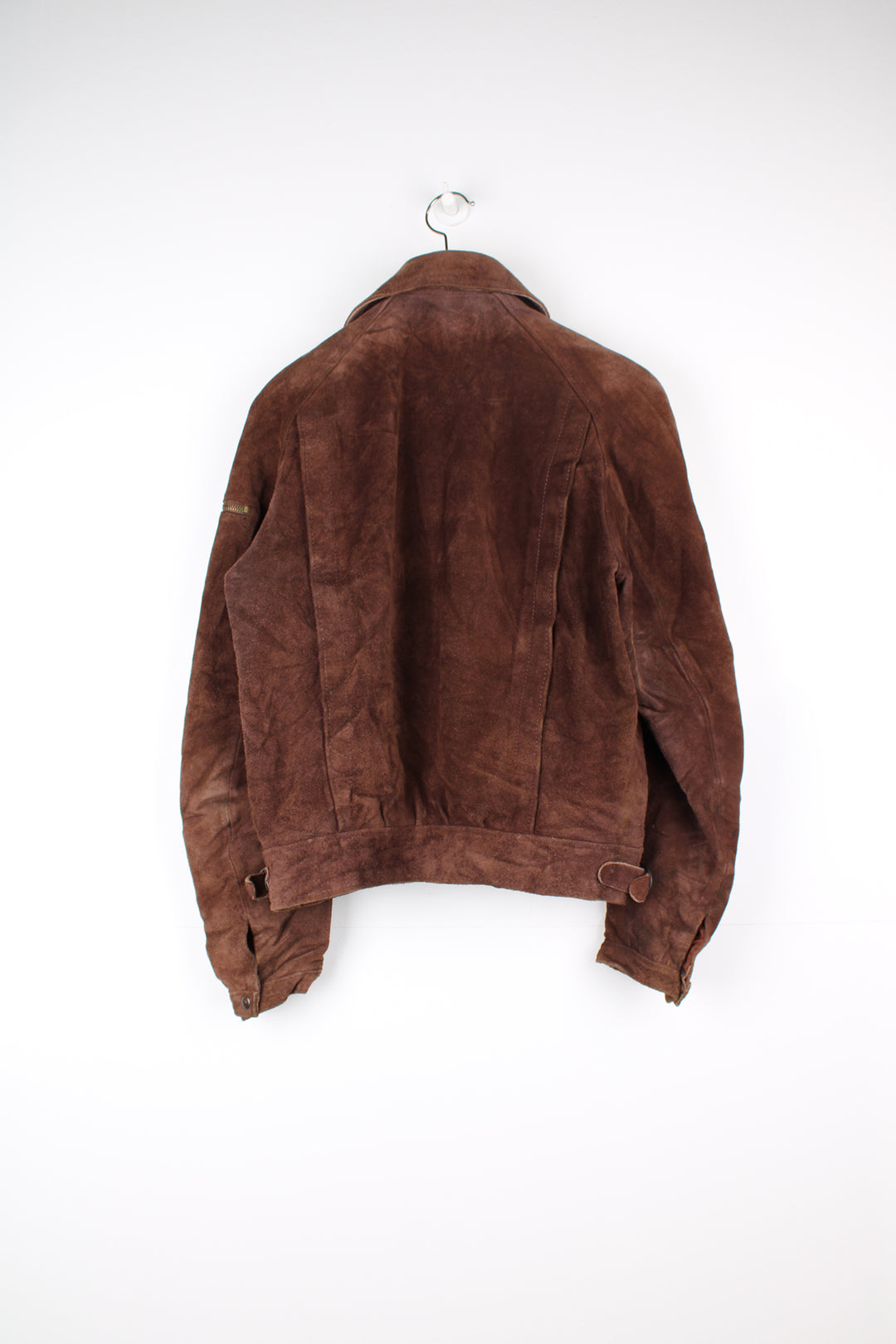 Vintage Hide's at Alexander's brown suede zip through bomber jacket with pockets and zip up pocket on the shoulder 