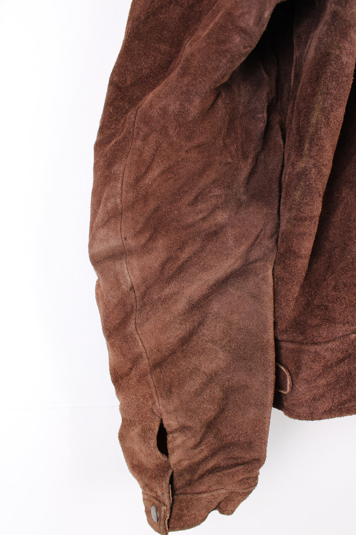 Vintage Hide's at Alexander's brown suede zip through bomber jacket with pockets and zip up pocket on the shoulder 