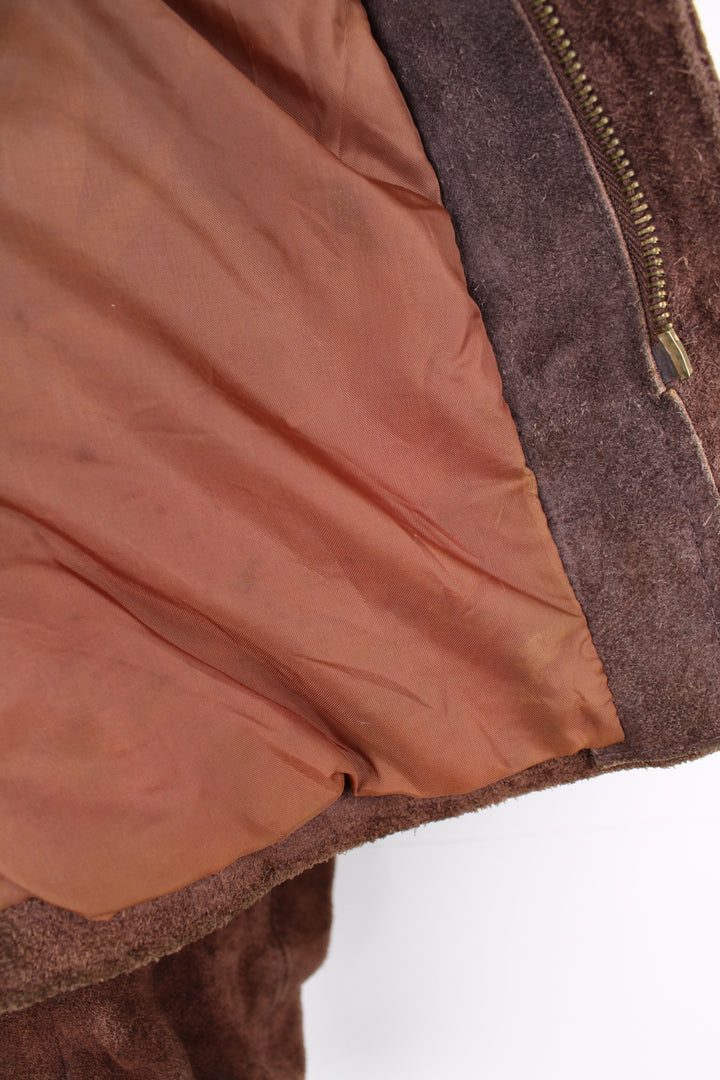 Vintage Hide's at Alexander's brown suede zip through bomber jacket with pockets and zip up pocket on the shoulder 