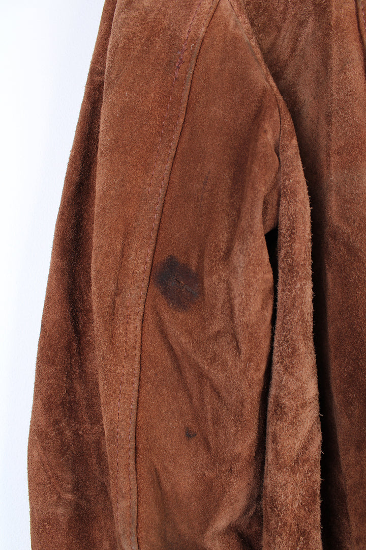 Vintage 1970's brown suede bomber jacket by Chalenger features full zip and multiple pockets 