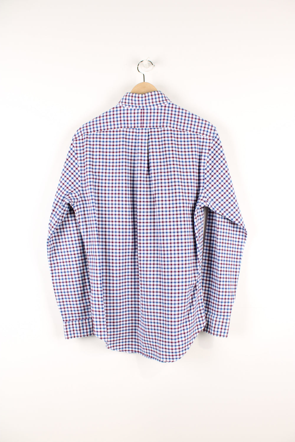 Vintage Ralph Lauren button up shirt, white, red and blue colourway, has the logo embroidered on the chest. 