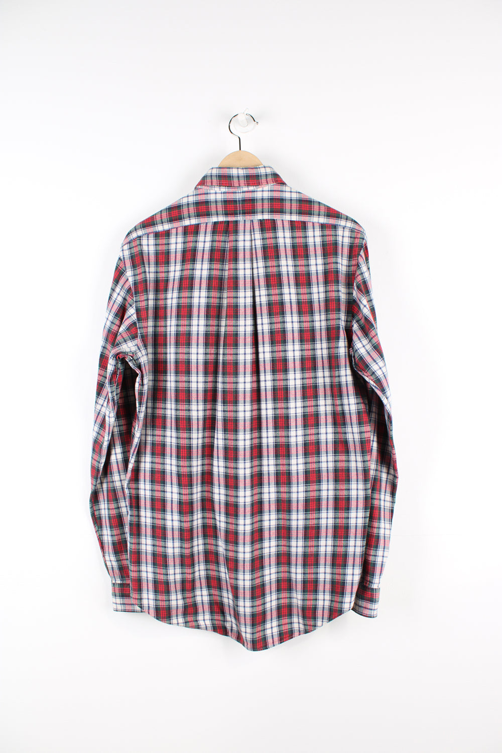 Vintage Ralph Lauren button up shirt, red, green, blue and white colourway, has the logo embroidered on the chest. 