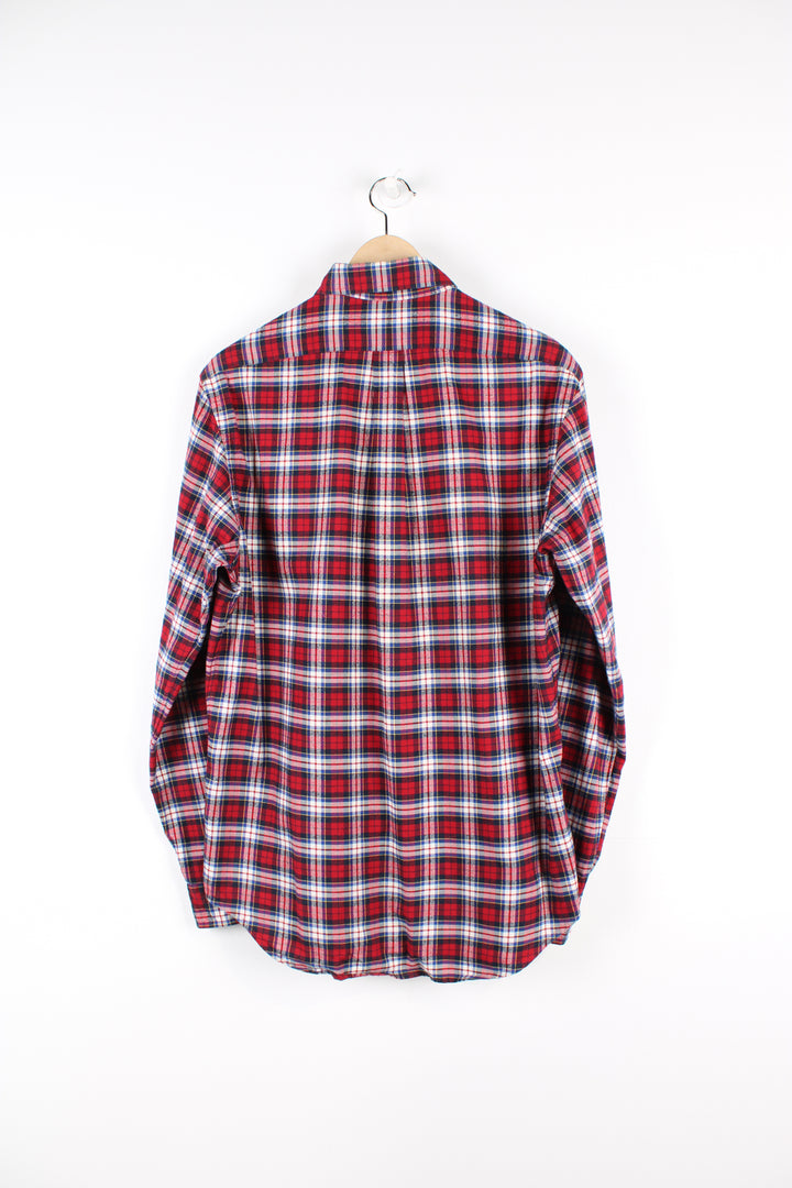 Vintage Ralph Lauren button up shirt, red, blue and white colourway, has the logo embroidered on the chest. 