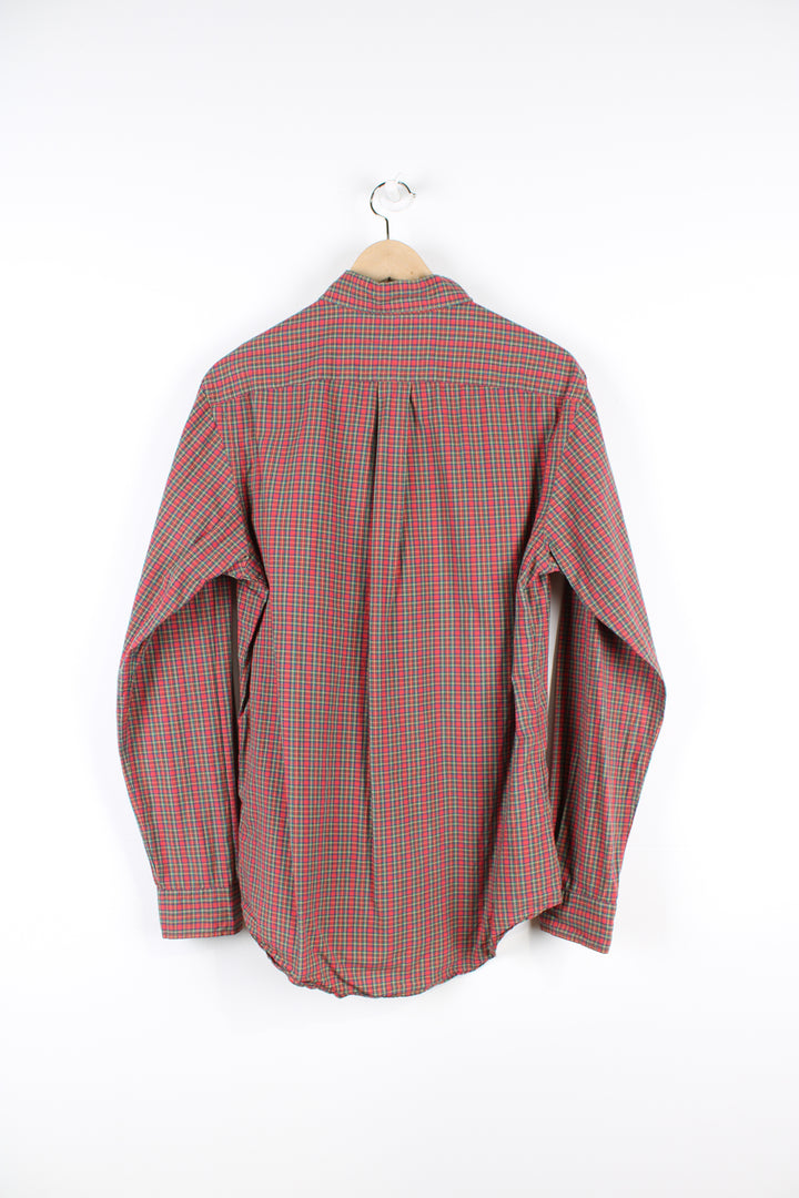 Vintage Ralph Lauren button up shirt, red, green and yellow colourway, has the logo embroidered on the chest. 