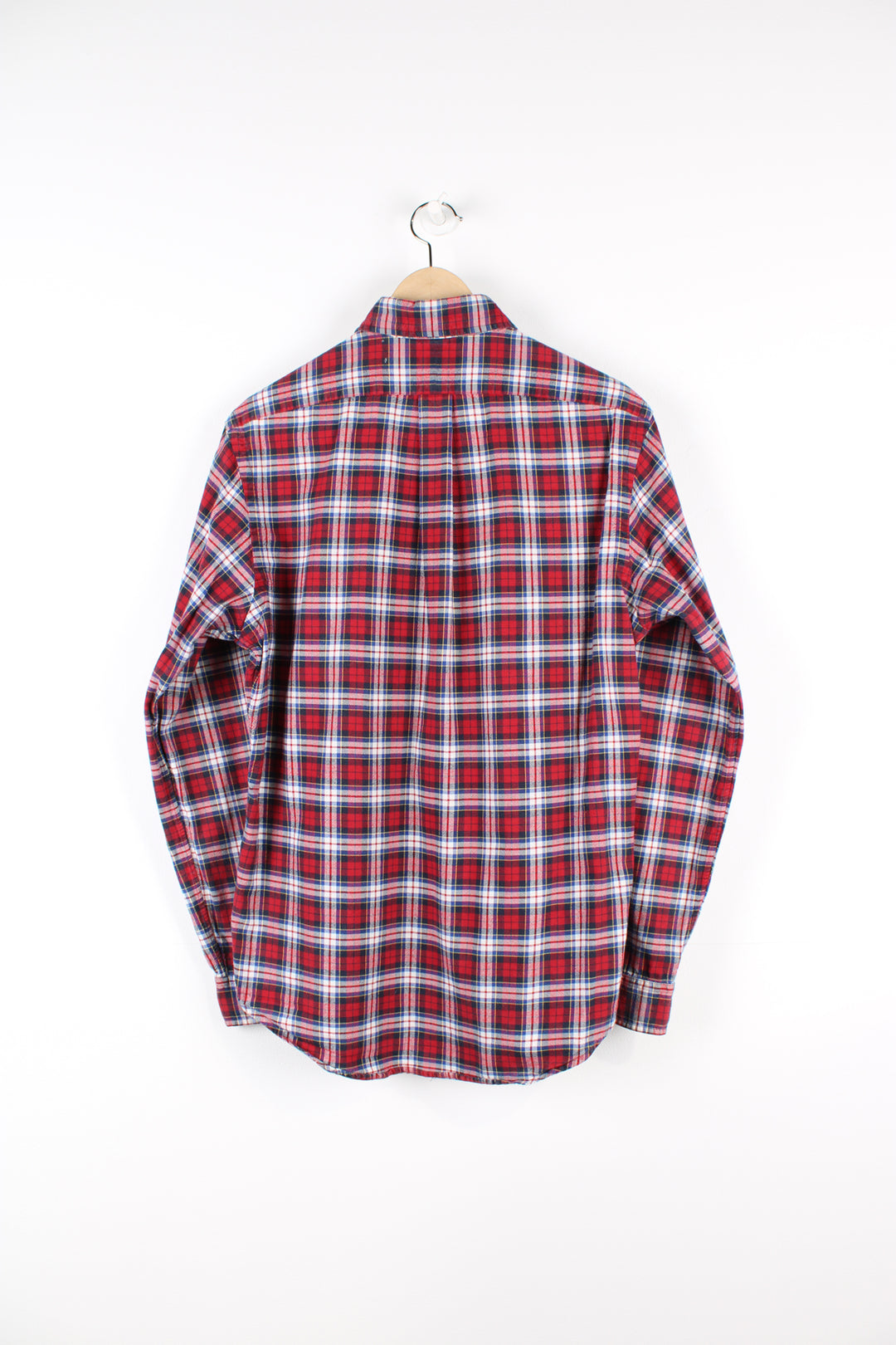 Vintage Ralph Lauren button up shirt, red, blue and white colourway, has the logo embroidered on the chest. 