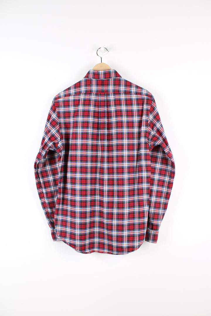 Vintage Ralph Lauren button up shirt, red, blue and white colourway, has the logo embroidered on the chest. 