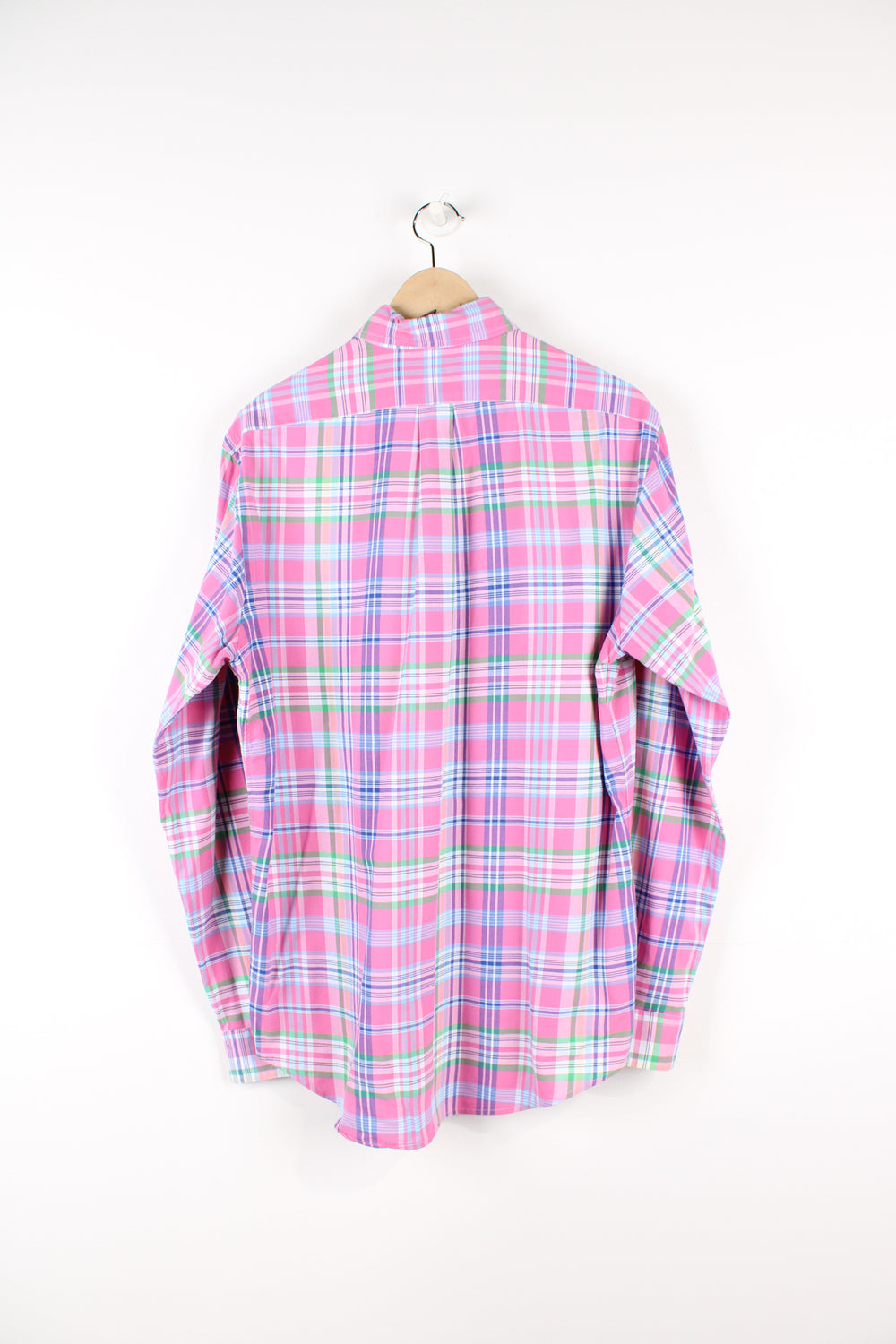 Vintage Ralph Lauren button up shirt, pink, blue and yellow colourway, has the logo embroidered on the chest. 