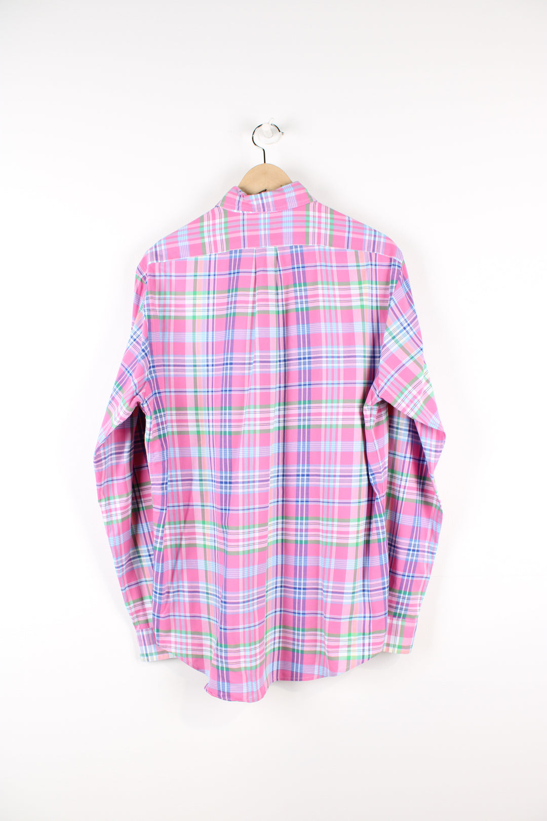 Vintage Ralph Lauren button up shirt, pink, blue and yellow colourway, has the logo embroidered on the chest. 