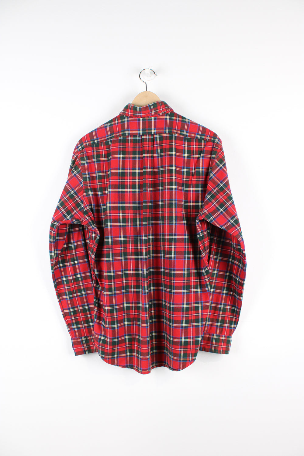 Vintage Ralph Lauren button up shirt, red, green and white colourway, has the logo embroidered on the chest. 