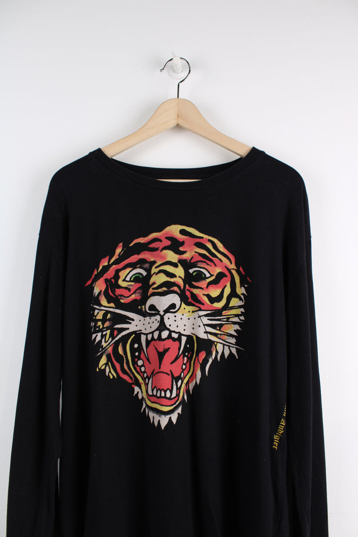 Ed Hardy Long Sleeve T-Shirt in a black colourway, with big tiger printed on the front as well as logo spell out across the back.