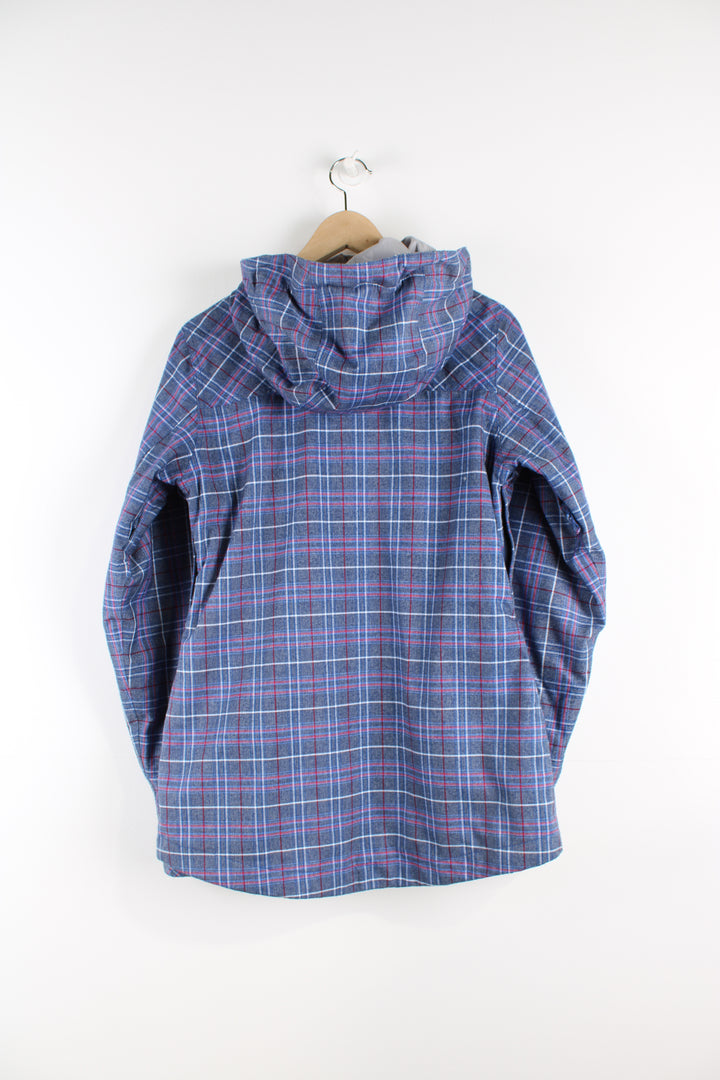 Nike Snowboarding blue and pink plaid jacket features multiple pockets 