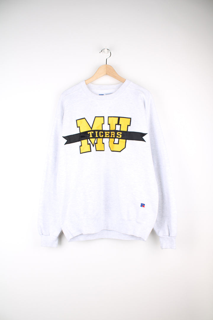 Missouri University Tigers Football Team Sweatshirt in a grey colourway, with big embroidered team initials on the front.