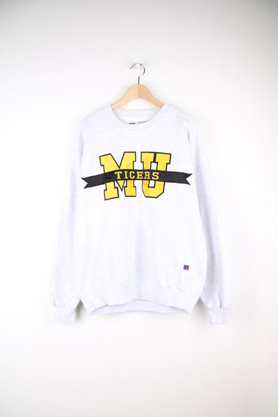 Missouri University Tigers Football Team Sweatshirt in a grey colourway, with big embroidered team initials on the front.