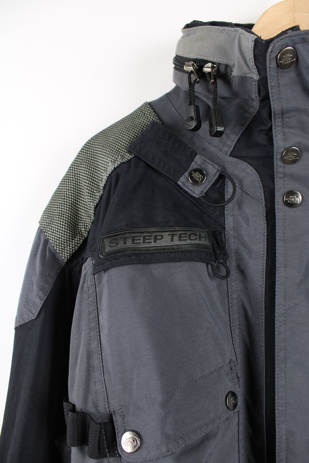 The North Face Steep Tech black and grey waterproof outdoor belted jacket 