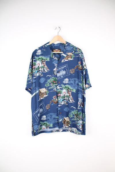 Harley Davidson made in Hawaii button up cotton shirt with all over printed graphic 
