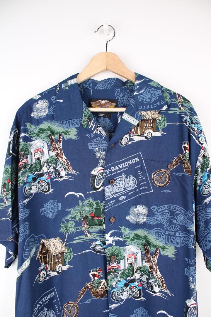 Harley Davidson made in Hawaii button up cotton shirt with all over printed graphic 