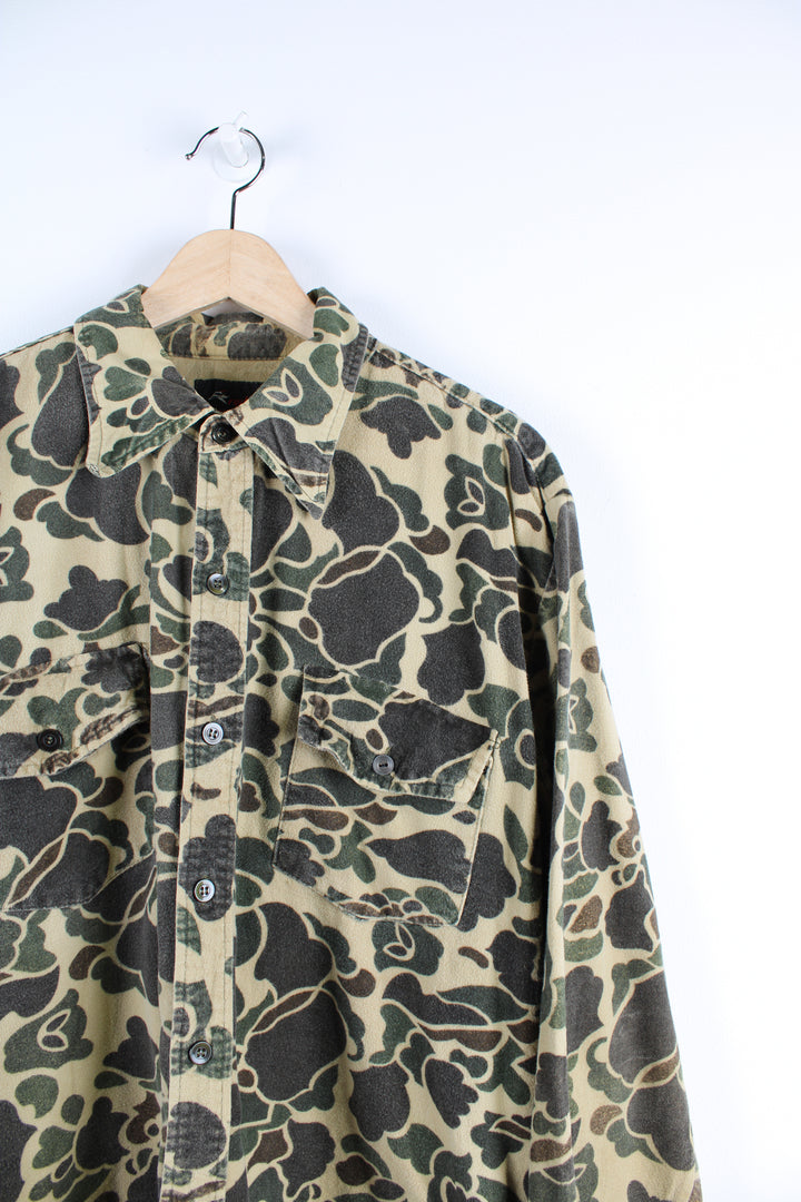 Vintage Camo shirt, green, brown and black colourway, button up with double chest pockets.