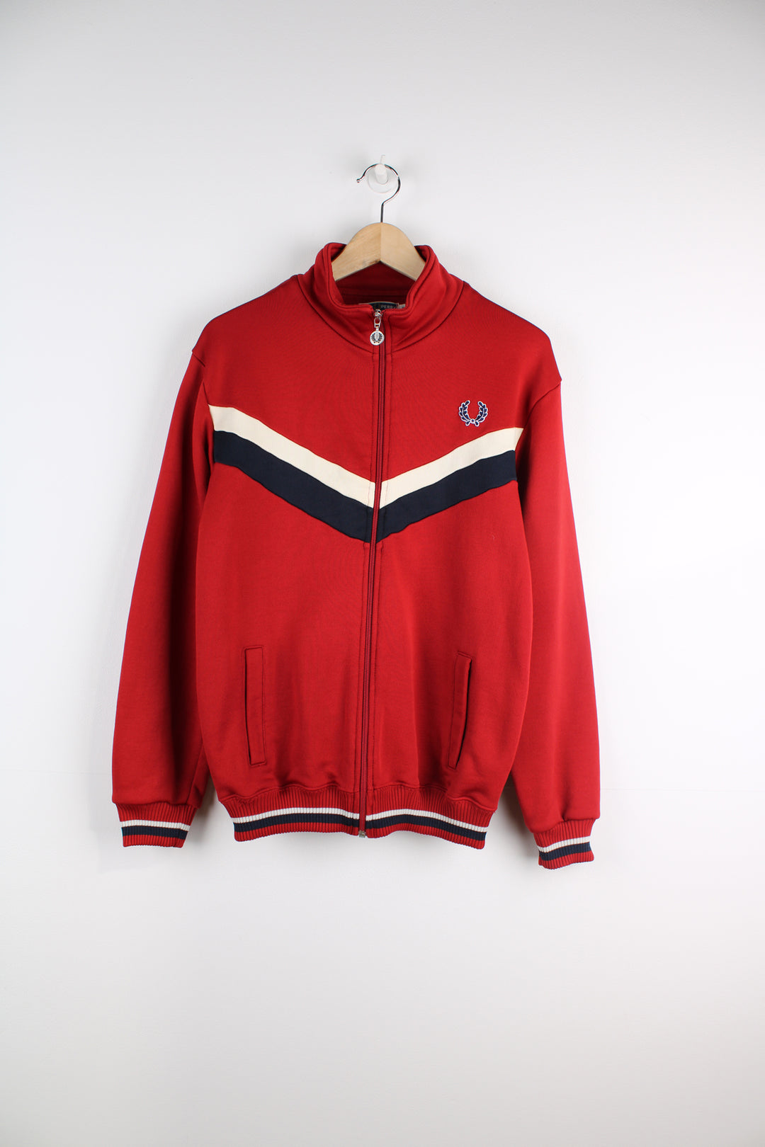 Vintage Fred Perry all red zip through tracksuit top, features signature embroidered logo on the chest 