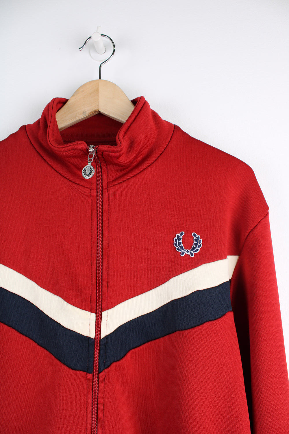 Vintage Fred Perry all red zip through tracksuit top, features signature embroidered logo on the chest 