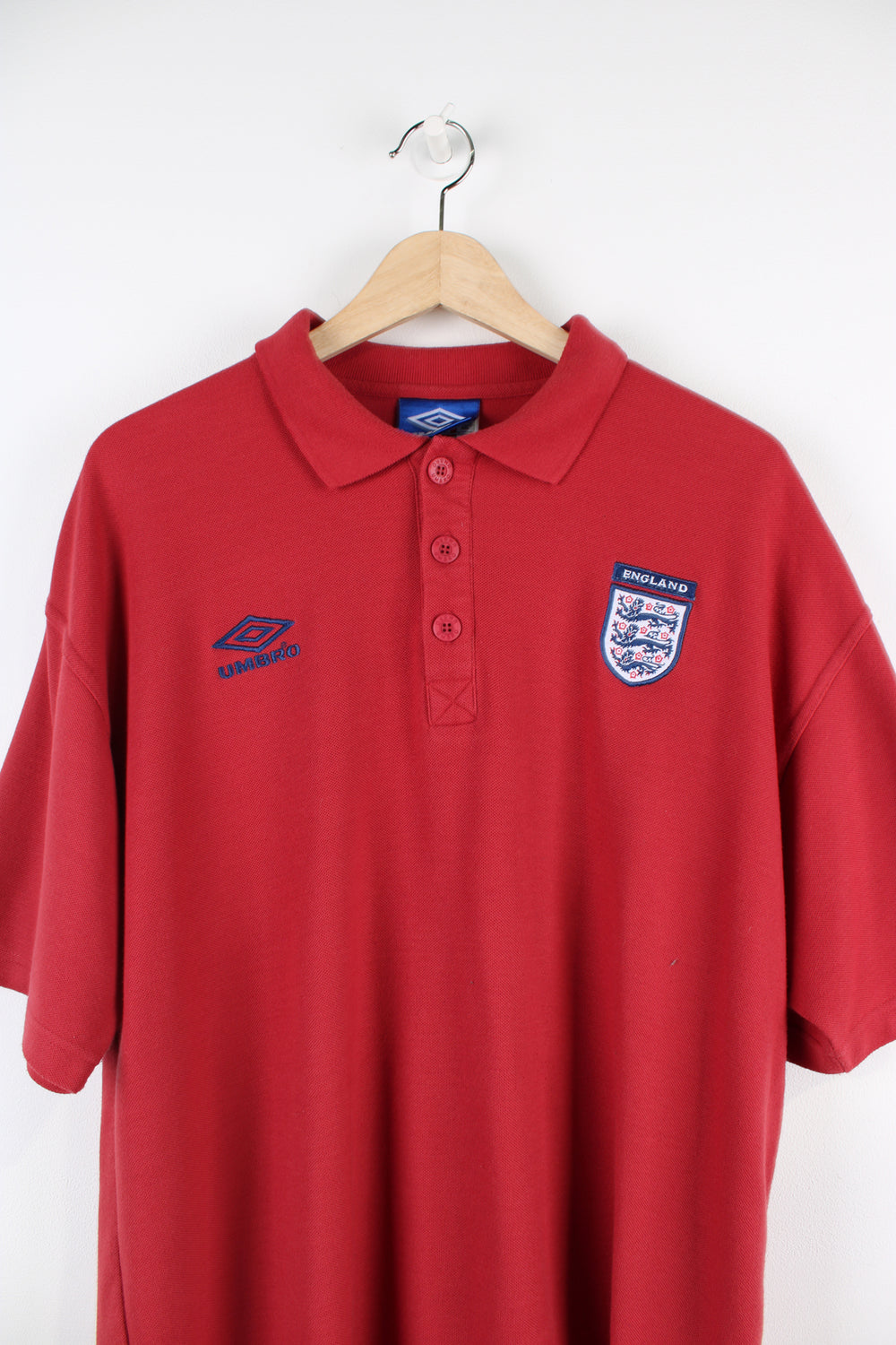 Vintage 90's England Umbro Football Team polo shirt, short sleeve with embroidered logos on the chest. 