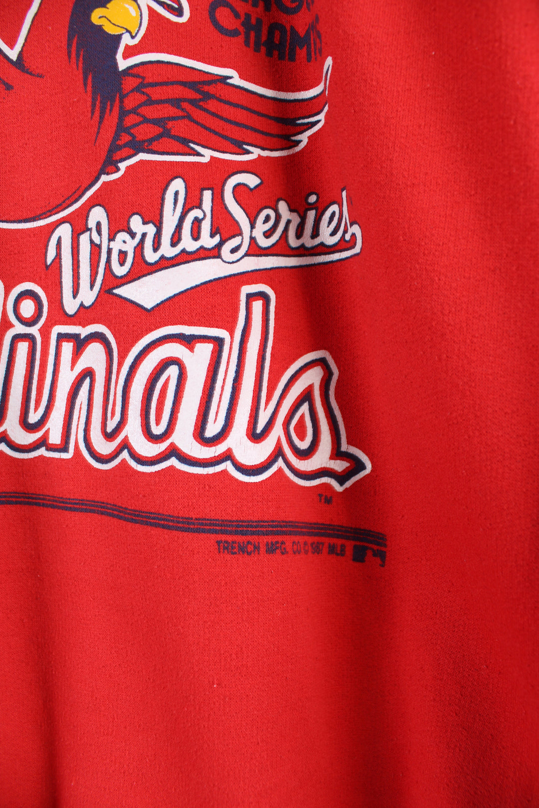 Vintage Louisville Cardinals MLB 1987 national league champions sweatshirt in red, graphic design and spell-out on the front.