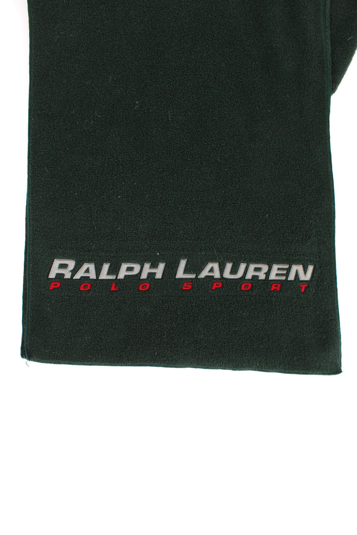 Vintage Ralph Lauren, Polo Sport dark green scarf, 100% polyester, made in USA, Ralph Lauren is 3m reflective material and Polo Sport in red embroidery underneath. 